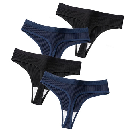 4Pcs Women's Panties Fashion Striped Thongs Soft Cotton Underwear Ladies Sexy Lingeries Sports Breathable G-Strings Cozy T-Back