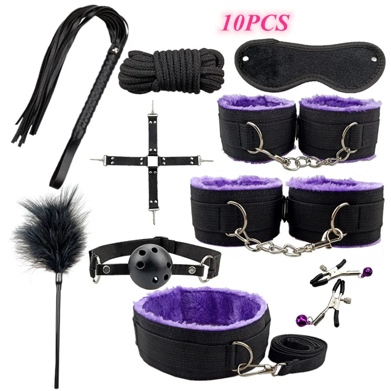 SM Sex Products BDSM Bondage Set Handcuffs Anal plug Tail Whip Gag Vibrat Adult Toys Exotic Accessories Sex Toys for Couples