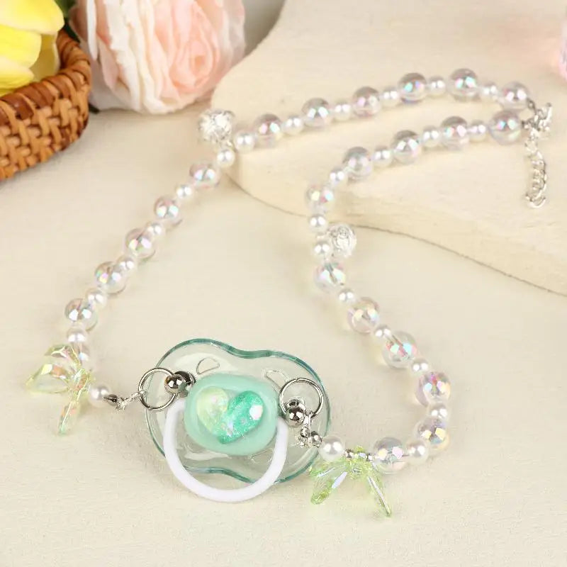 【Beautiful】Sweet Beads Chain Pacifier Gag Collar Couple Toy Soft Silicone High-end Adult Pacifier Creating An Exclusive Luxury