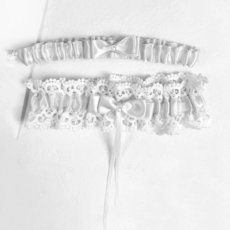 Women Lace Bow Silky Smooth Satin Elastic Thigh Strap Garter Belt Sexy Thigh Bands Party Bride Leg Garter Cosplay Tea Time