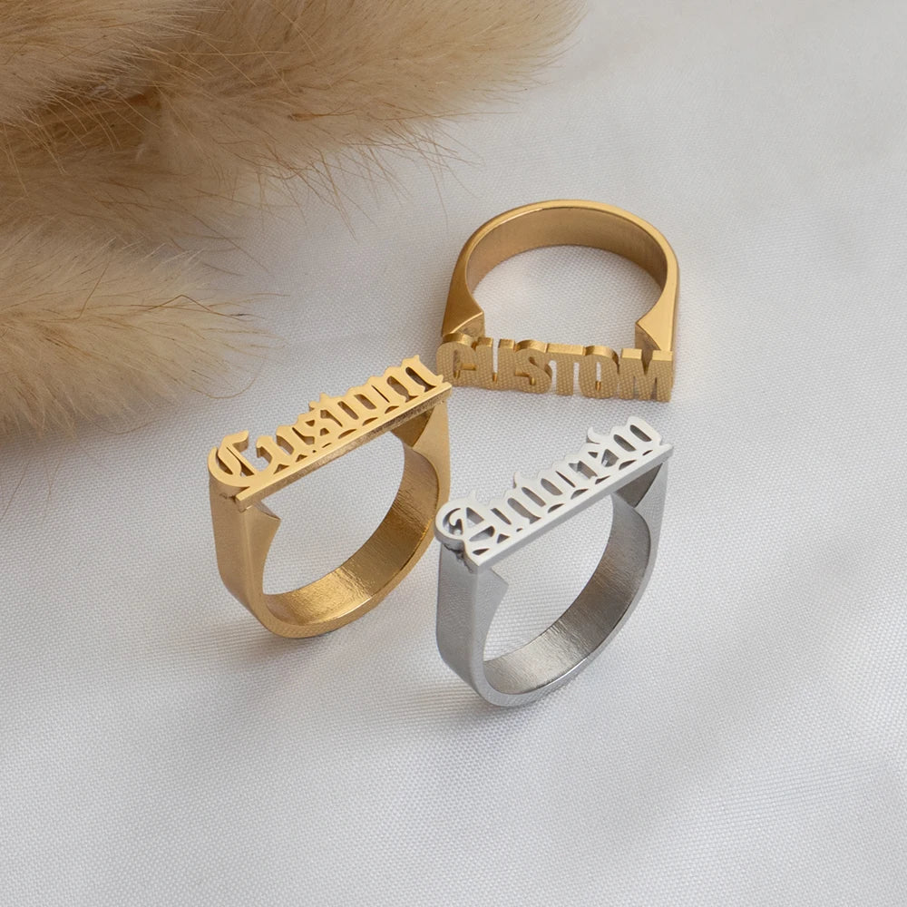 Personalized Stainless Steel Ring Customized Ancient English Name Ring Men's And Women's Jewelry Ring Gift For Family Or Friends