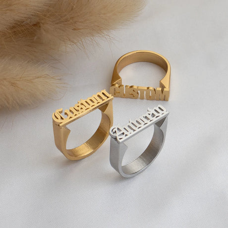 Personalized Stainless Steel Ring Customized Ancient English Name Ring Men's And Women's Jewelry Ring Gift For Family Or Friends