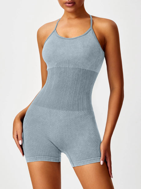 Sandwashed Yoga Bodysuit for Women - Strappy Seamless One Piece Workout Suit, Stretch Gym Leotard for Pilates Barre Fitness