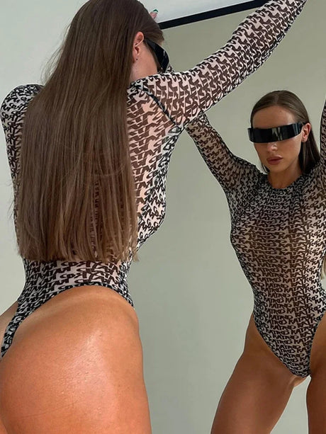 Sexy Bodysuit Lingerie Long Sleeve One-Pieces Bustier Slim Fit Corset Tops Women Y2k Clothes O-Neck Lenceria Femenina Streetwear
