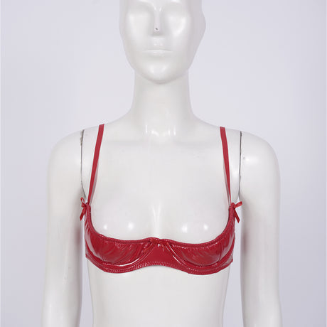 Womens Lingerie Open Breast Bras Wet Look Patent Leather Sexy Open Chest Quarter Cup Brassier Strappy Underwired Bra Underwear