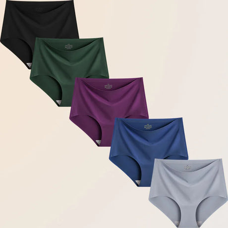FINETOO 5Pcs Women's Panties Seamless Underwear Invisibles Briefs High Waist Full Coverage Breathable Moisture Wicking Underpant