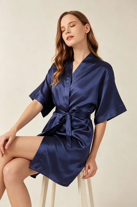 Women Satin Kimono Robe Silky Bride Bridesmaid Bathrobe Short Nightgown for Wedding Party Spa Sleepover Home Sleepwear Robes