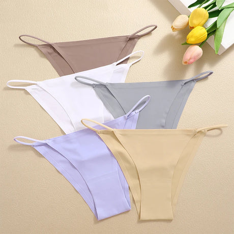 FINETOO 6Pcs/Set Ice Silk Sexy Briefs Thong Seamless Triangle Pants Women Panties Low Waist T-back Underwear Female Lingerie