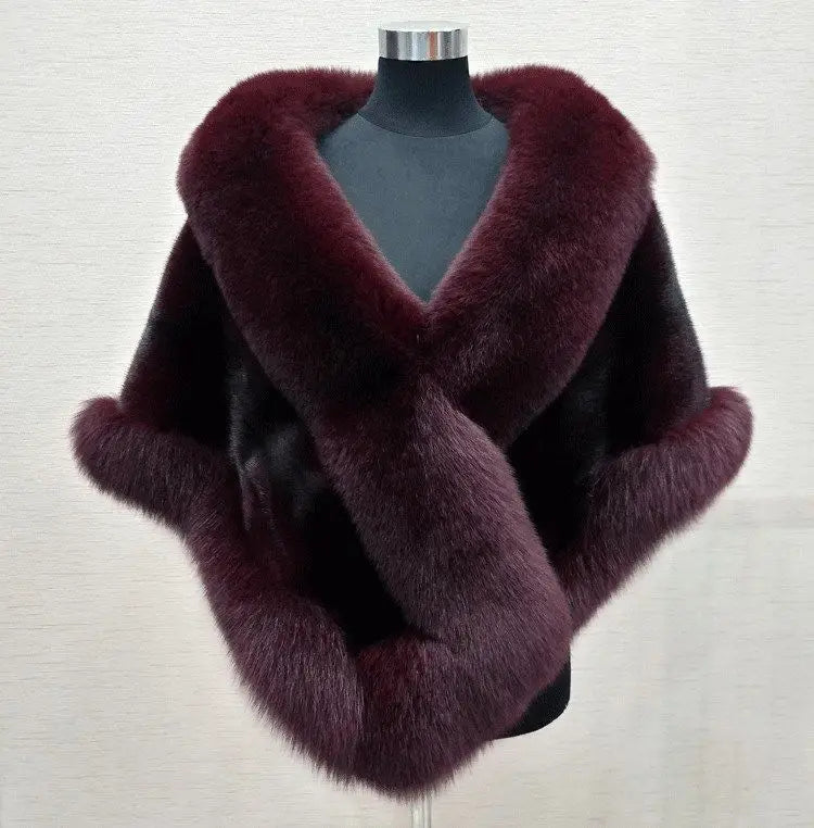 White Fur Shawl Women's Jacket Autumn Winter Faux Mink Fox Fur Dress Cheongsam Cloak Coats New 2026 Thicken Warm Short Outwear