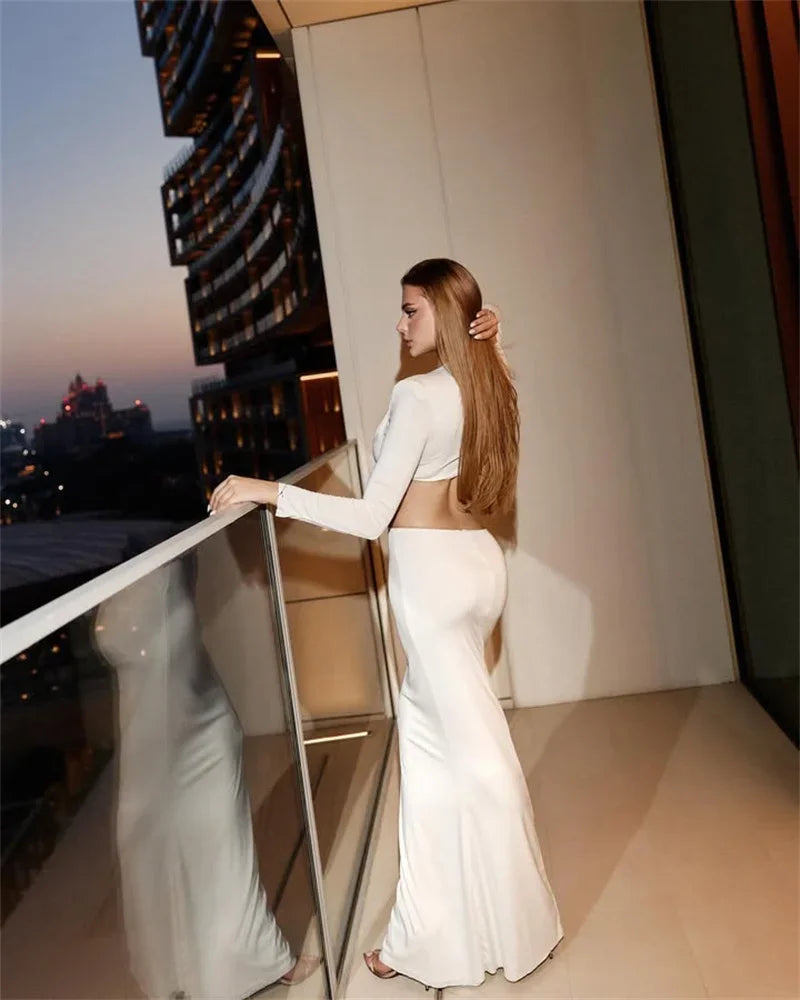 Deep V Neck Long Sleeve Sexy Maxi Dress Women Gown Autumn Fashion Hollow Out Backless High Waist Club Party Long Dress