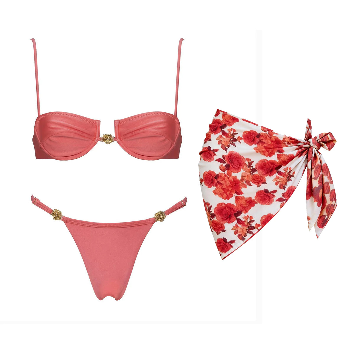 Push Up 3Pcs Swimsuit Sexy Bikini Women Swimwear Brazilian Biquini Crochet Skirt Bathingsuit Female Solid Swim Suit Beachwear