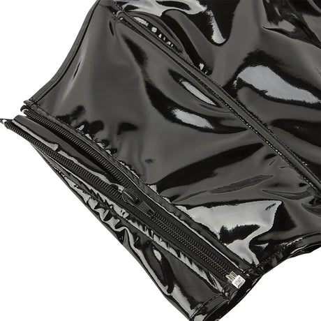 Black Shiny PVC Bustier Faux Leather Corset Crop Top Body Shaper Women Sexy Corselet Vest Plus Size