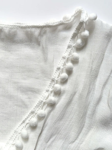 Beach Vacation Bikini Cover-Up Dress with Ball Decoration, Lightweight Sheer Fringed Tie Up Open Cardigan, Sexy Fitted Style