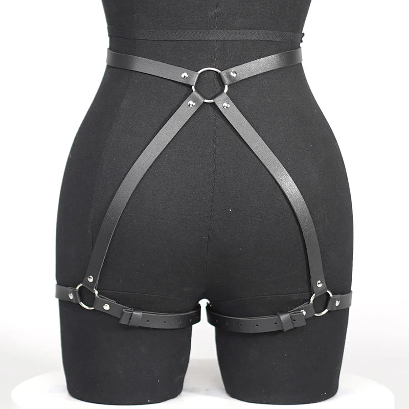 18 Leather Bondage Sleepwear Open Crotch Porn PU Garter Belt Lingerie Metal Chain Women Hot Babydoll Dress Strap Leg Sexy Briefs