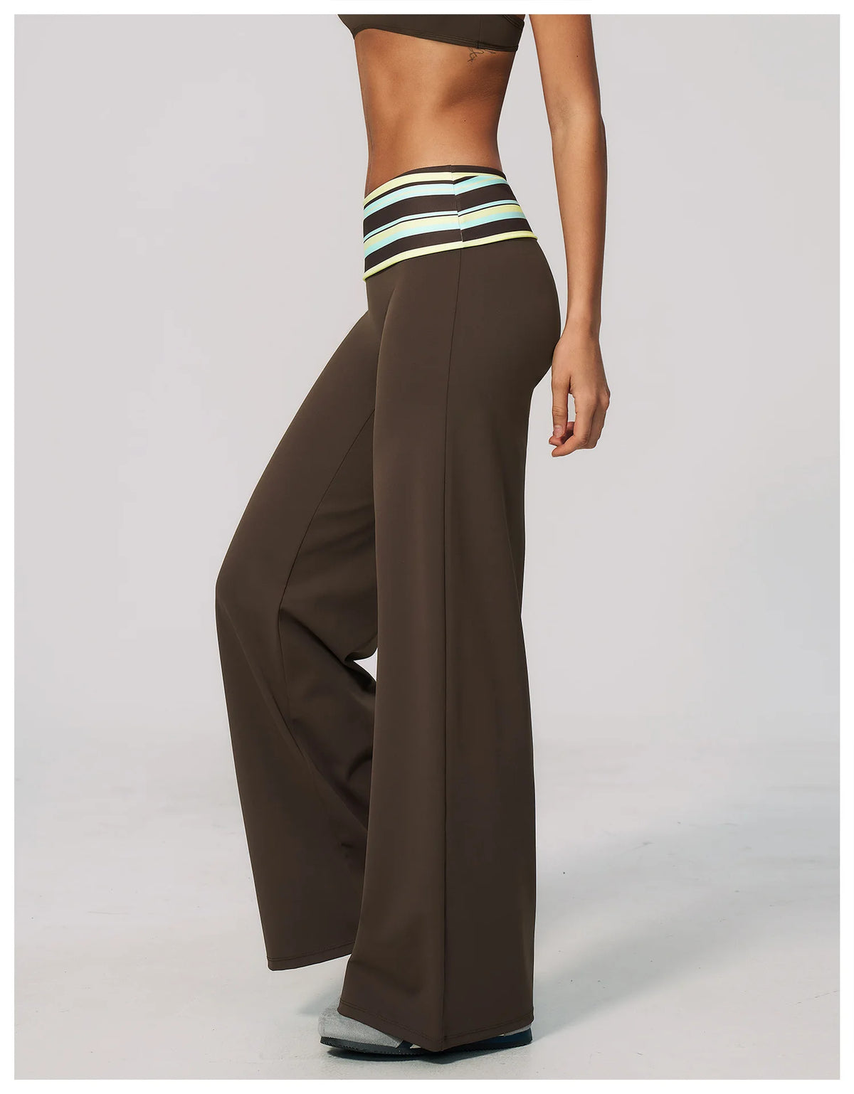 Fashion Polka Dot And Striped Wide Leg Pants For Women Fold Over Waist Bell-bottoms Flare Yoga Pants Push Up Workout Leggings