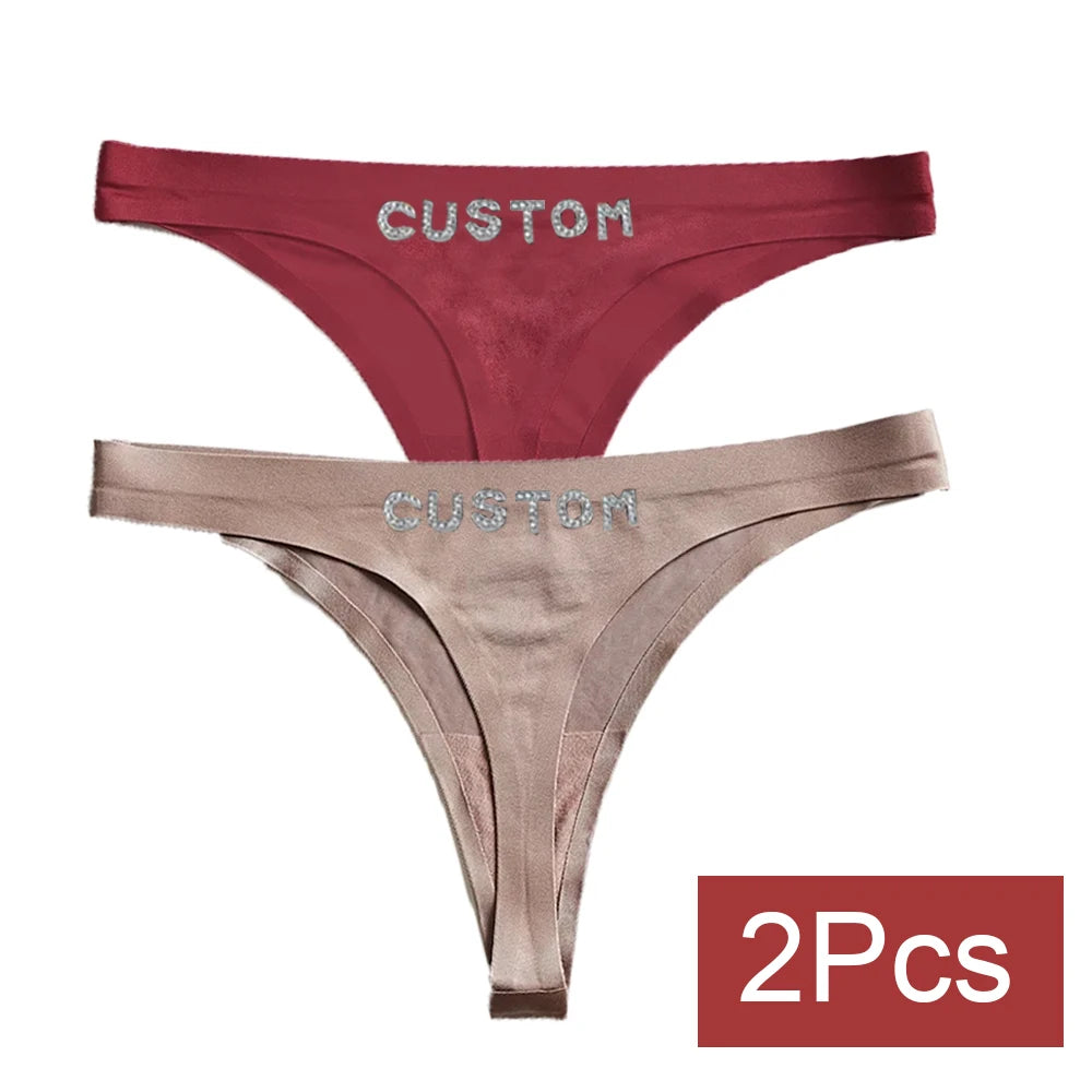 2pack Custom Thong with Name Crystal Letter Customized Thongs Women Underwear G-String Personalize Panties Lingerie Tanga