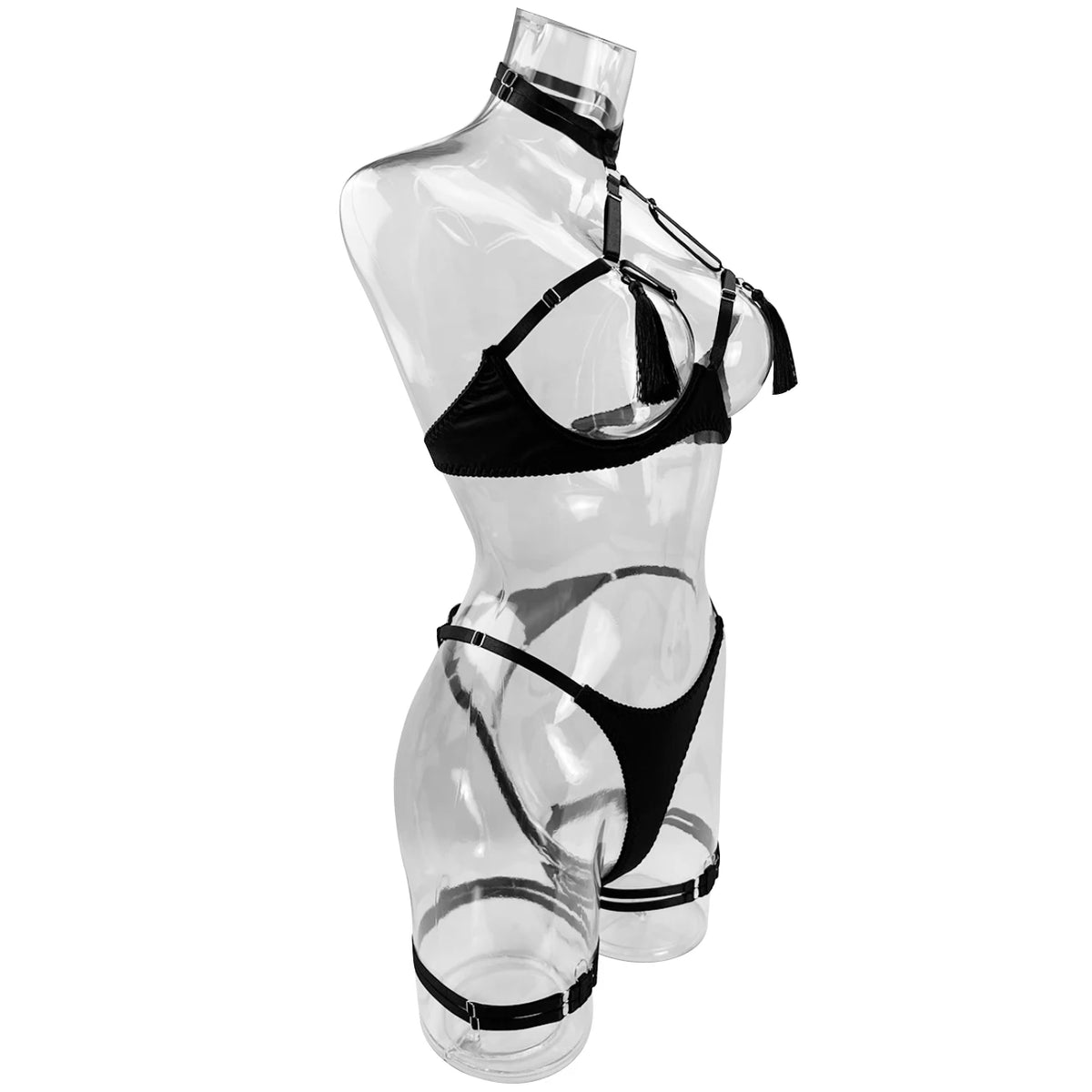 Ellolace Sensual Tassel Fetish Lingerie See Through Open Bra Bilizna Set Hot Sexy Intimate Naked Crotchless Panties Exotic Sets