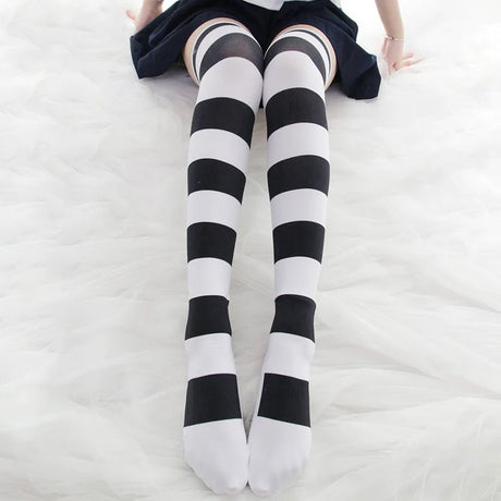 Lolita Over Knee Socks Pink Strip Kawaii Cat Paw Print Stockings Lolita Gothic Velvet Over The Knee Thigh High JK Long Stockings