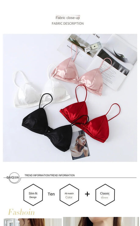 Women's French Style Bra Girl Wrapped Chest Adjustable Shoulder Strap Single Buckle Satin Sexy Tube Top Underwear Lingerie