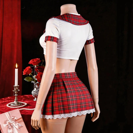 Women Sexy Lingerie Plaid Cosplay Uniform Role Play Costume Erotic Underwear Checkered Nightwear Fancy Dress Plus Size Set
