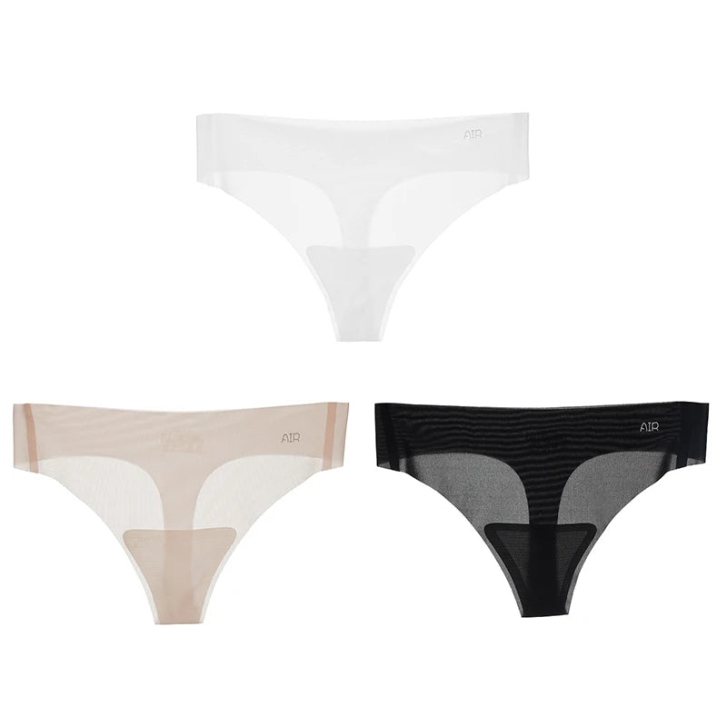 1/3PCS Sexy Women's Low Waist Light Transparent Panties Solid Color Underwear Antibacterial Crotch Ice Silk Underwear Briefs