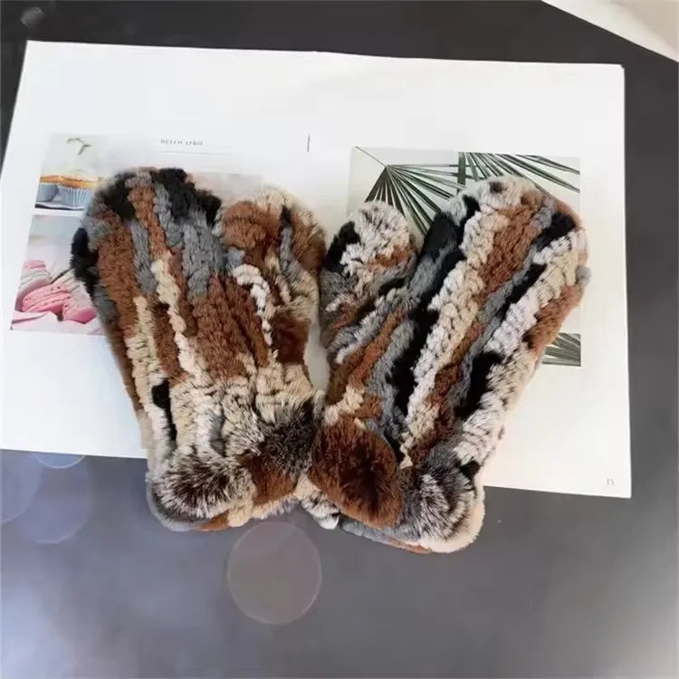 Hot Sale Women's 100% Natural Rabbit Fur Winter Gloves Warm Knit Thick Thermal Mittens Soft Real Fur Outdoor Cold Weather Glove