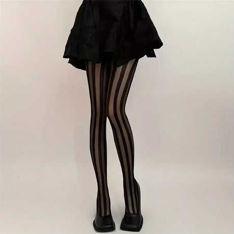 Women's Vintage Sexy Sheer Wide Vertical Stripe Pantyhose Tights Retro Classic Hosiery for Fashionable Look