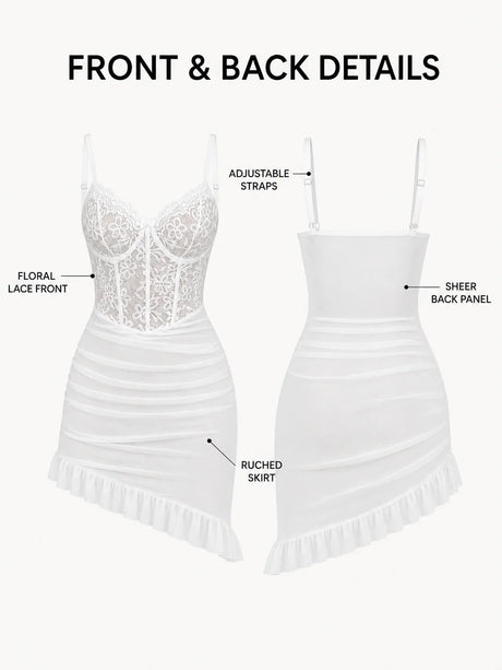 Women's Transparent Lace Lingerie Nightdress with Matching Panties, Ruched Ruffle Hem Babydoll Sleepwear, Four Colors S-XL