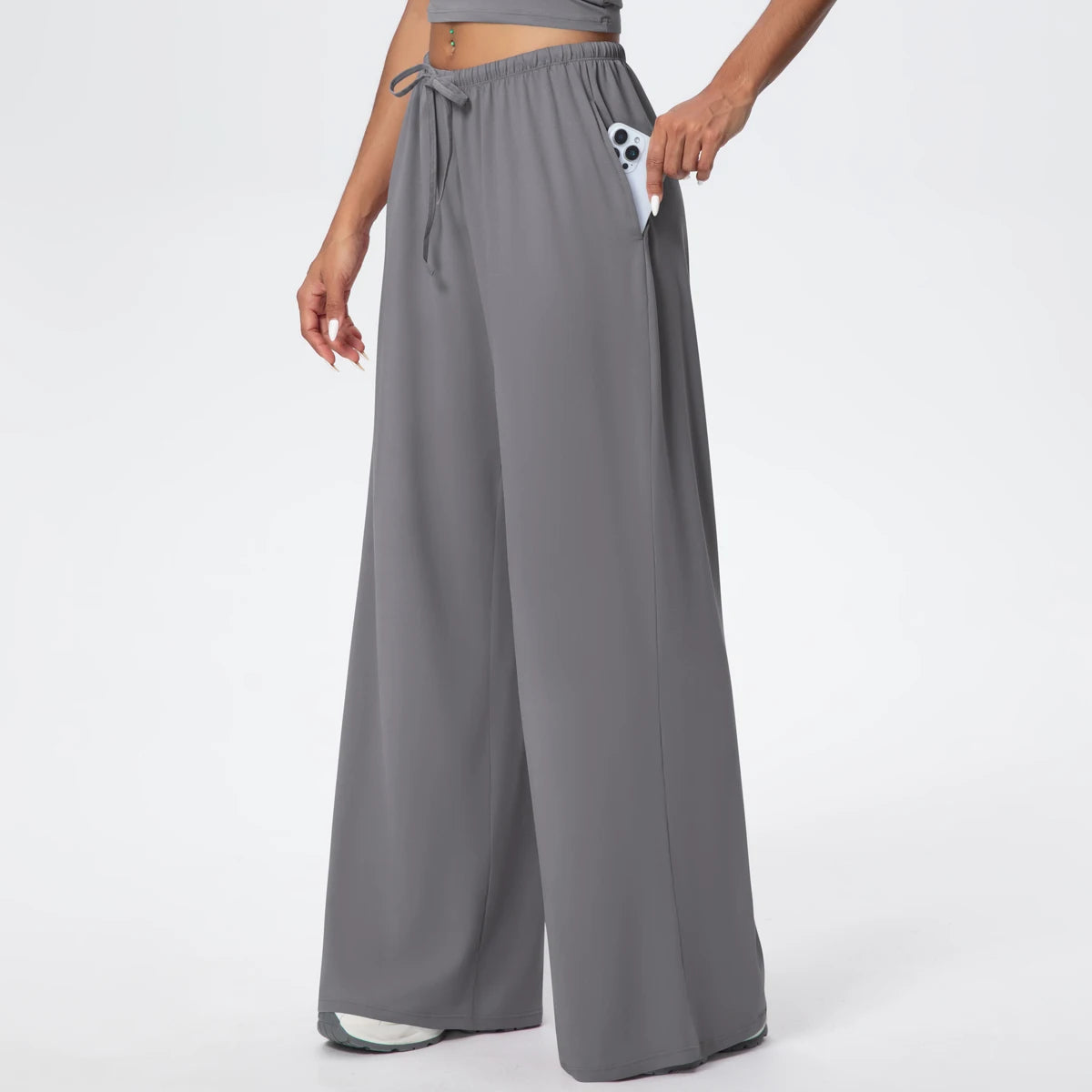 Women Quick Drying Wide Leg Yoga Pants Loose Yoga Pants High Waist With Pockets Fitness Sport Gym Workout Drawstring Full Length
