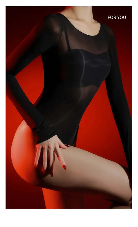 Sexy Women 5D Thin High Cut Bodysuit Oil Shiny Sheer See Through Elastic Tights Yoga Shaping Maid Jumpsuits Unisex Club Leotard