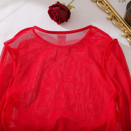 Red Exotic Bodysuits Tempted Fitting Lingeries Femme Ultra Hot Sexy See Through Mesh Splicing Crotchless Teddies Sissy Underwear