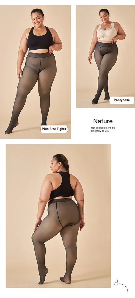 2PCS Plus Size Women's Fleece Warm Winter Tights Leggings Thick Fleece Panty Fake Translucent Pantyhose Thermal Stockings Woman