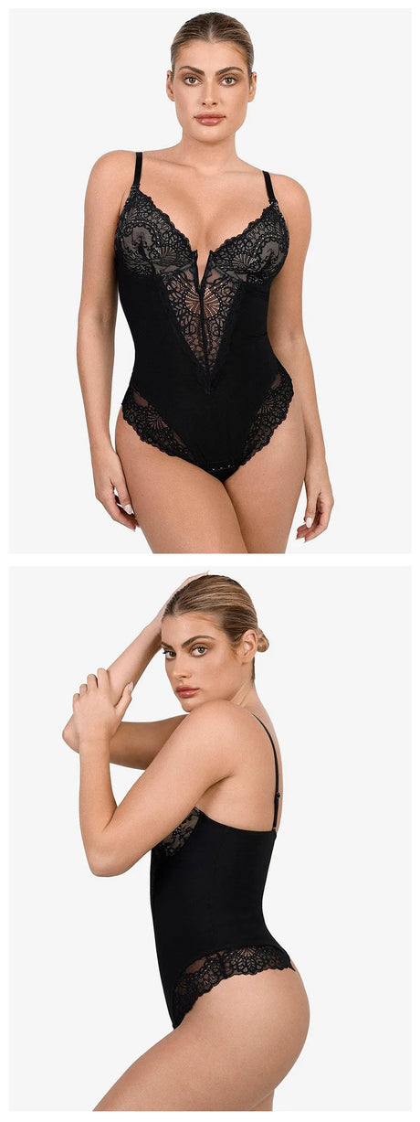 Soft Bodysuit Silky Touch Layer Bodysuits 2 Layers Shapewear Open Crotch Jumpsuit Soft Smooth Body Shaper Lace Bodysuits
