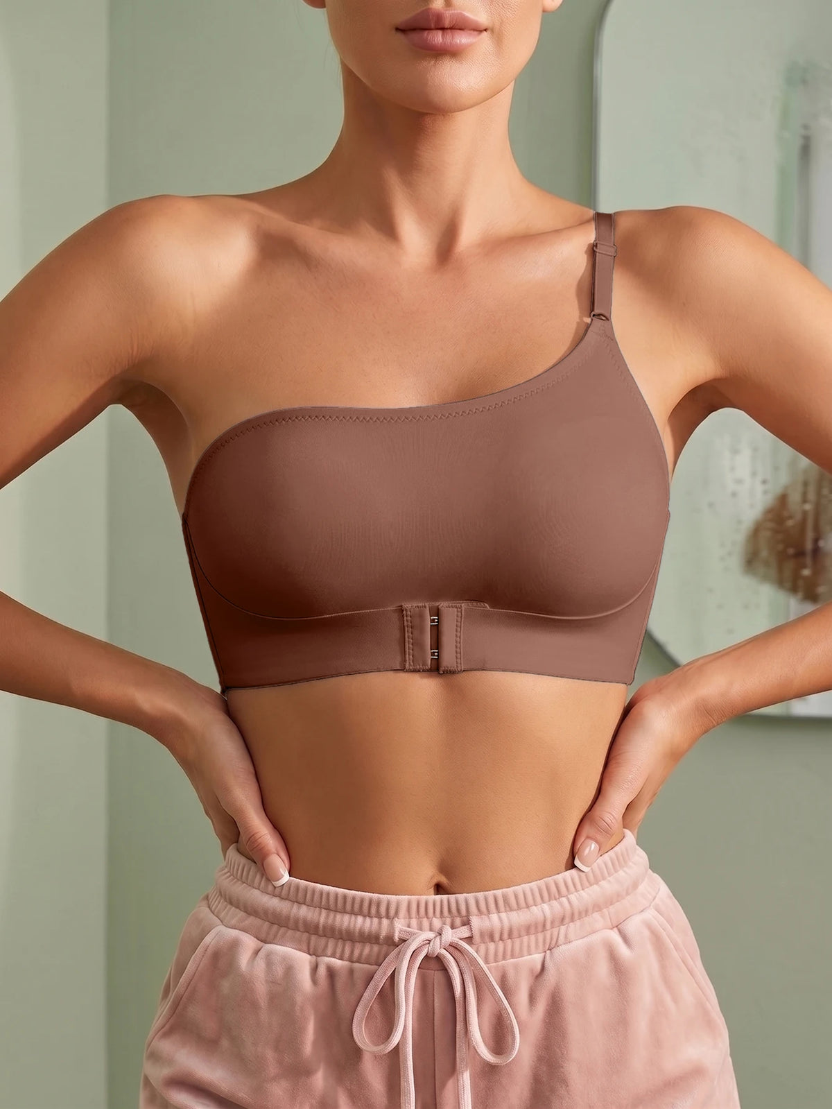 One Shoulder Women Bra Wireless Solid Front-Clasp Push up Bra Non-slip Unlined Comfortable Bra