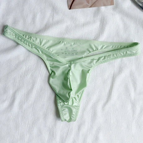 1pc Men Satin-like Glossy Ice Silk G-string Solid Low-Waist Shiny Smooth Thong Bulge Pouch Thong Thin Transparent Underwear