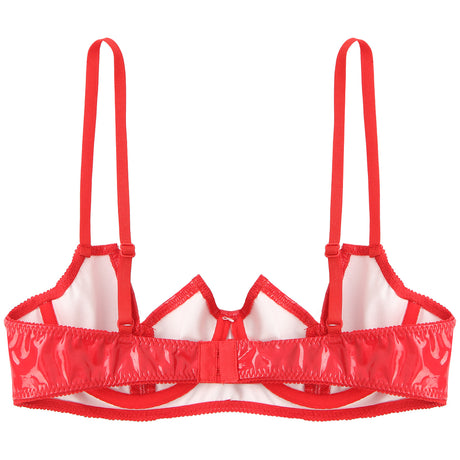Women Sexy Exposed Nipple Bras Wet Look Patent Leather Underwired Brassiere Top Lingerie for Nightclub Pole Dacing Nightwear