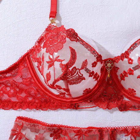 Ellolace Honey Women's Lingerie Sets Sexy Sparkling Bra 5PC Charming Jewel Boudoir Women's Underwear Burning Hot Intimate Kits