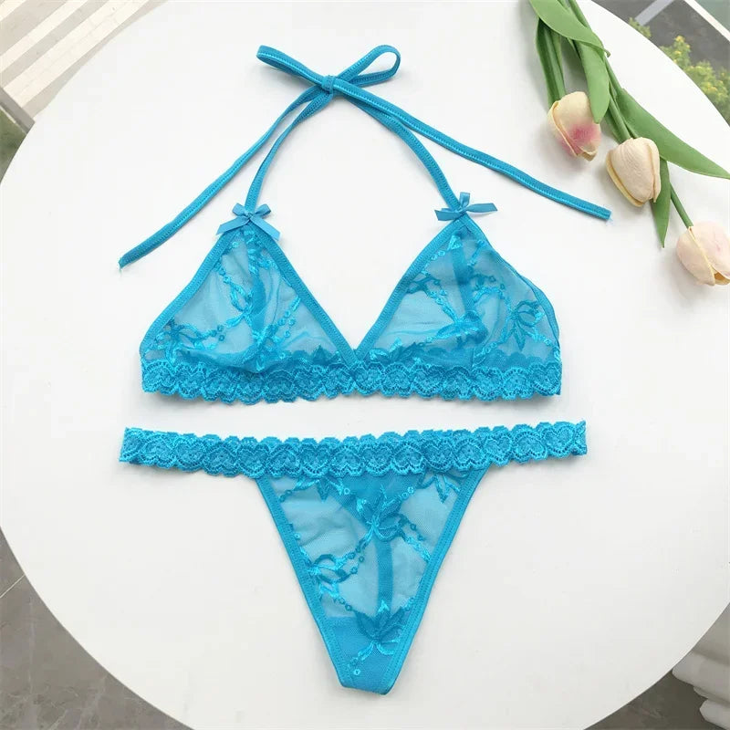 Name Custom Crystal Letter Thong Lace Tie Neck Bikini Bra Panties Sexy Personalized Name Low Waist G-String Underwear Bra Set