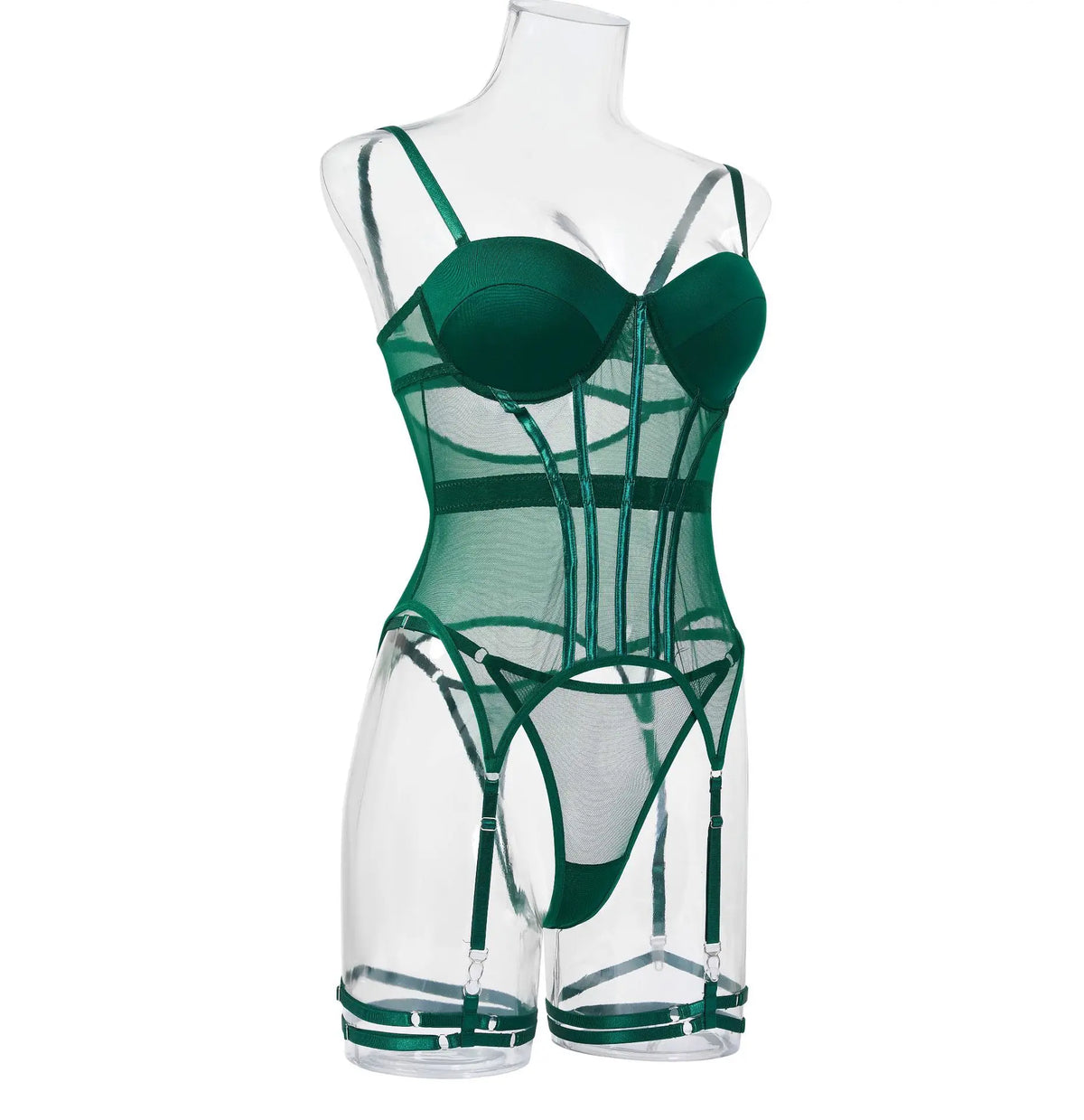 MUZISKAT Mesh Lingerie Luxury Brand Bodysuit Backless Tops for Women 3 Piece Lingerie Set with Garter Sexydresses for Women