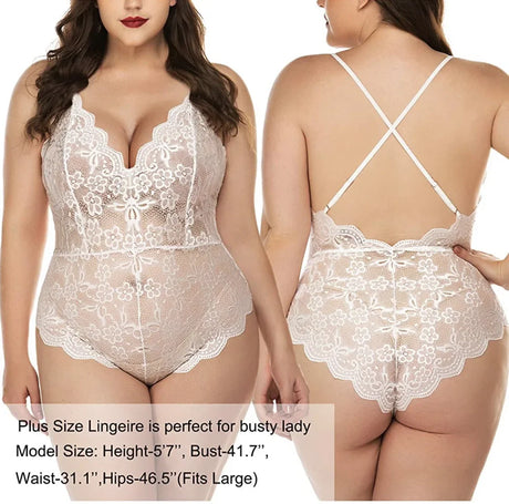 Sexy Plus Size Lingerie Suspenders Multi-color Dark V Transparent Lace Onesie Lace Bodysuit Porno Costume Sexy Women Open