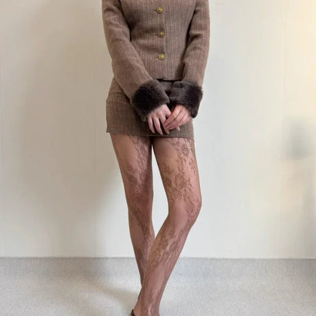 Harajuku Black White Brown Hollowed Out Lace Mesh Pantyhose Floral Rattan Bottomed Stockings Sexy Women Tights Fashion Hosiery