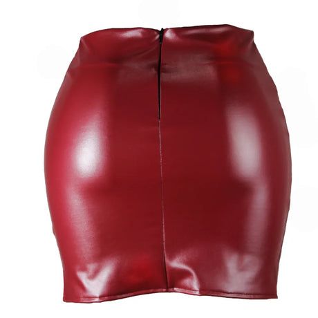 Women's Mini Skirt High Waist PU Leather Slim Slit Short Skirt Vintage Zipper Skinny Sexy Solid Black Leather Skirts for Women