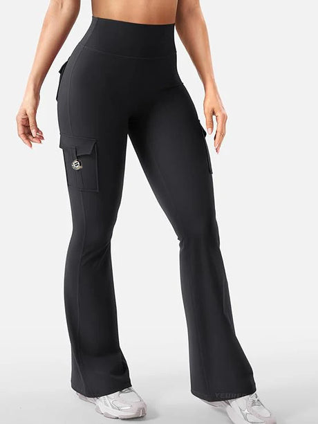 Essential Women's Fitness Pants: High-Waisted Flared Workout Pants with Pockets, Shaping and Tummy-Control Fitness Pants.
