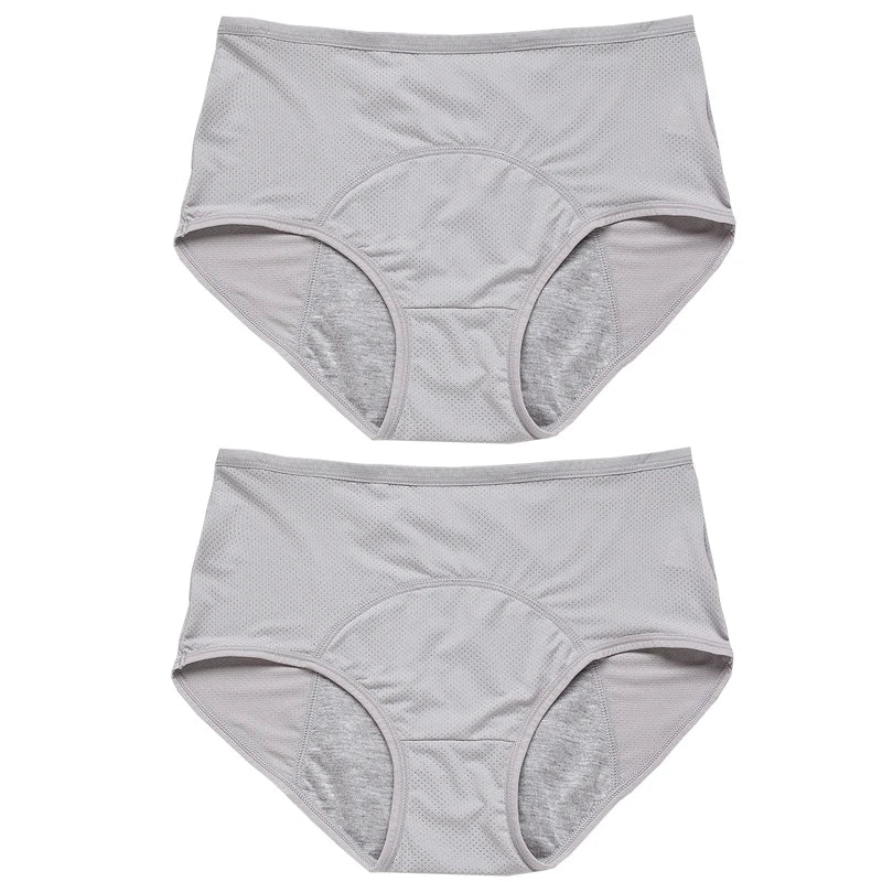 2pcs Women's Physiological Briefs Girl Menstrual Panties Ladies Period Leak Proof Panty Mid Waist Ice Silk Underwear