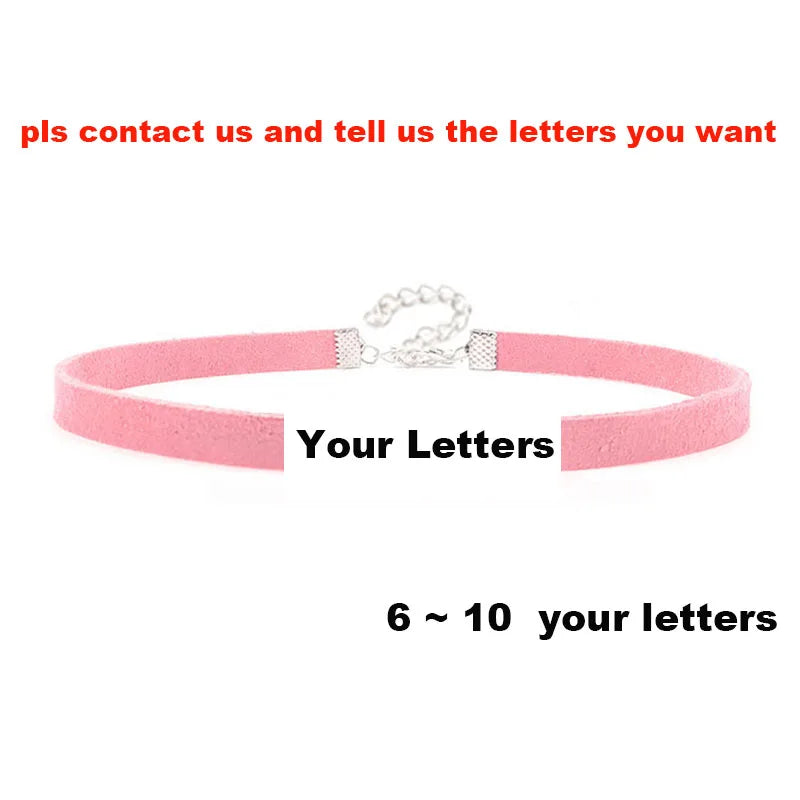Sexy Rhinestone Letters Hotwife Collar Choker for Women Men DIY Customized Necklaces Pink Suede Leather Cosplay Jewelry Gift