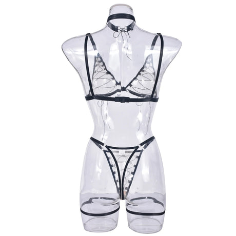 Ellolace Tempted Women's Lingerie Sets Erotic Bra Thong Leg Straps Delicate Sheer Outfit Sensual Intimate Sexy Women's Underwear