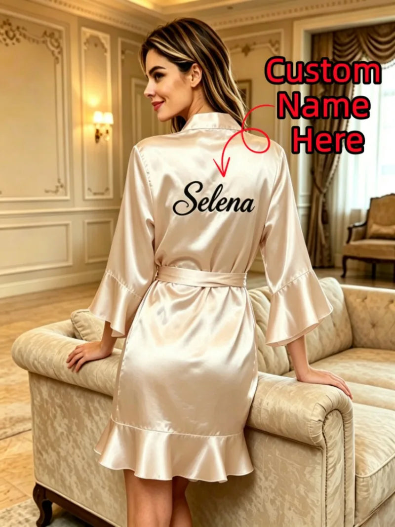 Custom Name Embroidery Satin Kimono Robe Personalized Name Bridesmaid Bride Wedding Getting Ready Morning Robe Bridal Party Gift
