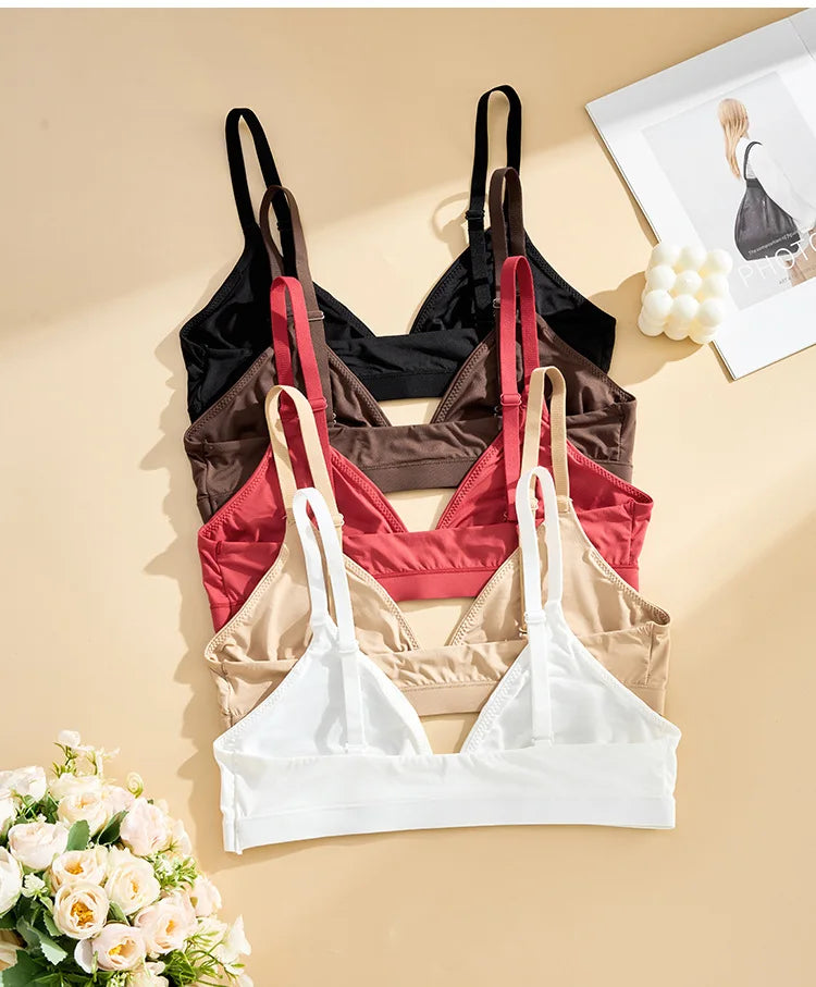 Triangle Non-paded Bralettes Women Wireless Deep V Bras Plunge Unlined No Underwire Brassiere Seamless Comfortable Everyday Bras