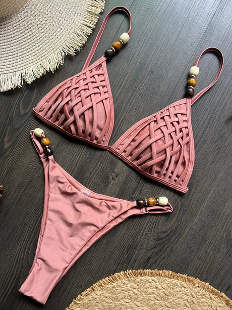 Beads Cross Bandage Bikinis 2026 Bikini Women Swimwear Female Swimsuit Two-pieces Bikini Set Push Up Bra Bathing Suit Swim Lady