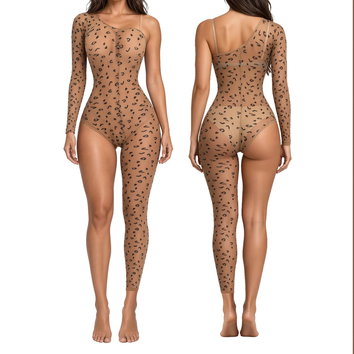 Sexy Bodysuit Women Nylon Single shoulder Leopard Bodystocking Erotic Lingerie Crotchless Bodycon Teddies Female Porno Underwear